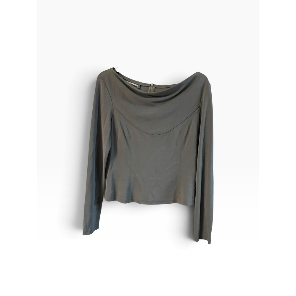 Franco Mirabelli Womens Gray Draped Cowl Neck Long Sleeve Blouse Top Size M